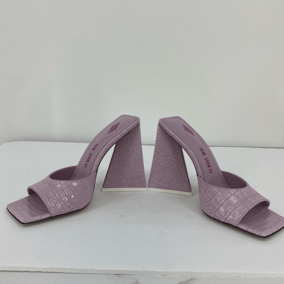 THE ATTICO Devon Slide Sandals Heel Square Toe Crock Embossed Leather Purple - Picture 5 of 10